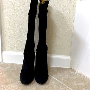 Elaine Turner Suede Black Wedge Tall Boots